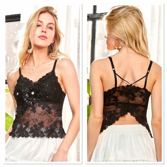 ADORA Tops - ♥️Hello Sexy!! Rhinestone Accent Lace Bralette Top